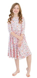 SPRINGTIME BUNNIES 3/4 SLEEVE POCKET TWIRL DRESS