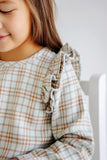 LONG SLEEVE RUEHLING RUFFLE DRESS - HENRY CLAY HOUNDSTOOTH (EDISTO EGG BLUE)