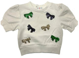 SHORTSLEEVE SEQUIN MARDI GRAS PRINT BOW TOP
