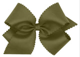 MEDIUM GROGRAIN BOW WITH SCALLOP EDGE - SAGE