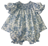 SMOCKED BLUE TOILE BLOOMER SET