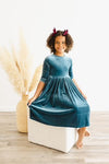 DENIM BLUE VELVET TWIRL DRESS