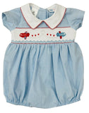 BOYS VALENTINE AIRPLANE SMOCKED BUBBLE