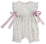 PINK FLORAL ROMPER WITH BOWS