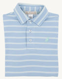 LONG SLEEVE PRIM AND PROPER POLO - SARASOTA SKY, OLD GREENWHICH GREEN AND WORTH AVENUE WHITE STRIPE