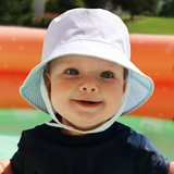 LIGHT BLUE REVERSIBLE BOYS BUCKET HAT WITH STRAPS