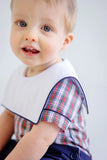 BEAUREGARD BUTTON IN MERRITT PARK PLAID WITH NANTUCKET NAVY AND WORTH AVENUE WHITE