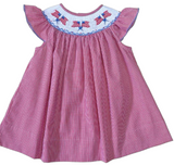 FLAG ANGEL SLEEVE SMOCKED BISHOP DRESS
