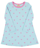 LONG SLEEVE POLLY PLAY DRESS - HEART EYES (BELHAVEN BLUE) WITH WINTER PARK PINK