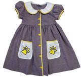 LSU EMBROIDERED BUTTON DOWN POCKET DRESS