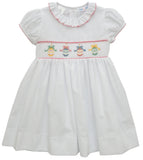 ORNAMENT SMOCKED WAIST DRESS WITH RUFFLE NECK