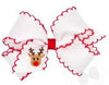 MEDIUM GROSGRAIN HAIR BOW WITH MOONSTITCH EDGE AND REINDEER HOLIDAY - THEMED EMBROIDERY