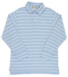 LONG SLEEVE PRIM AND PROPER POLO - SARASOTA SKY, OLD GREENWHICH GREEN AND WORTH AVENUE WHITE STRIPE