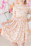 PRETTY PEACHY 3/4 SLEEVE POCKET TWIRL DRESS