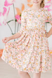 PRETTY PEACHY 3/4 SLEEVE POCKET TWIRL DRESS