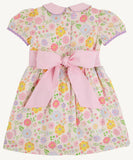 CINDY LOU SASH DRESS BOCA GRANDE BEGONIA WITH HAMPTONS HOT PINK PIQUE STRIPE