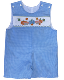 BOYS BLUE GINGHAM JON JON - SMOCKED PUMPKINS