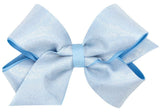 MEDIUM BLUE MIRROR DOT GROSGRAIN OVERLAY HAIR BOW