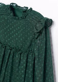 GIRLS PLUMETI JACQUARD TIERED DRESS - GREEN
