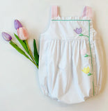 BITSY BUBBLE WORTH AVENUE WHITE WITH PALM BEACH PINK AND FLOWER APPLIQUE