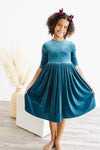 DENIM BLUE VELVET TWIRL DRESS