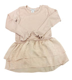 LONG SLEEVE DRESS 2-TIER BLUSH SHINY SKIRT