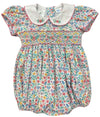 FLORAL SMOCKED WAIST BUBBLE WITH EMBROIDERED COLLAR