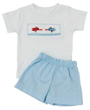 BOYS VALENTINE AIRPLANE SMOCKED SHORT SET