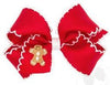 MEDIUM GROSGRAIN HAIR BOW WITH MOONSTITCH EDGE AND GINGERBREAD MAN HOLIDAY - THEMED EMBROIDERY