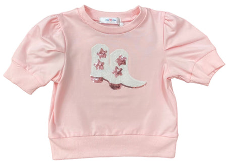 LuLu BeBe Girls Sequins B-Day Girl Birthday Puff Sleeve Top - Pink with Long Sleeves main image 0