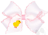 MEDIUM GROSGRAIN BOW WITH MOONSTITCH EDGE AND YELLOW CHICK EMBROIDERY