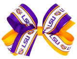 LARGE LSU LOGO RIBBON UNDERLAY HAIR BOW