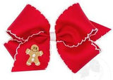 KING GROSGRAIN HAIR BOW WITH MOONSTITCH EDGE AND GINGERBREAD MAN HOLIDAY - THEMED EMBROIDERY