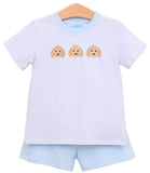 PUPPY TRIO EMBROIDERED SHORT SET