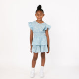 DITSY FLORAL SMOCKED TWO TIERED DRESS - CHILD BLUE