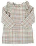 LONG SLEEVE RUEHLING RUFFLE DRESS - HENRY CLAY HOUNDSTOOTH (EDISTO EGG BLUE)
