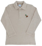EMBROIDERED KNIT MICROSTRIPE POLO - DUCK ON KHAKI