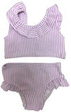 2 PC LAVENDER STRIPE RUFFLE GIRL SWIM SUIT