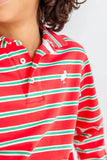 LONG SLEEVE PRIM AND PROPER POLO - RICHMOND RED, KIAWAH KELLY GREEN AND PALMETTO PEARL STRIPE