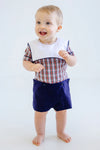 BEAUREGARD BUTTON IN MERRITT PARK PLAID WITH NANTUCKET NAVY AND WORTH AVENUE WHITE