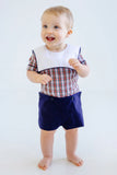 BEAUREGARD BUTTON IN MERRITT PARK PLAID WITH NANTUCKET NAVY AND WORTH AVENUE WHITE