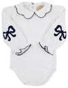 EMMA'S ELBOW PATCH TOP - WORTH AVENUE WHITE WITH NANTUCKET NAVY BOWS