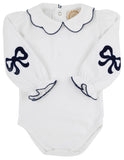 EMMA'S ELBOW PATCH TOP - WORTH AVENUE WHITE WITH NANTUCKET NAVY BOWS