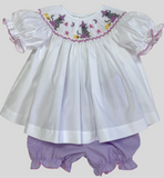 LULU BEBE HALLOWEEN CAT LAVENDER GINGHAM SMOCKED BLOOMER SET