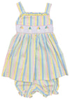 LULU BEBE STRIPE SMOCKED SNOWBALL BLOOMER SET