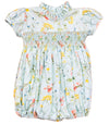 FLORAL SMOCK WAIST BUBBLE WITH RUFFLED COLLAR