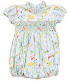 FLORAL SMOCK WAIST BUBBLE WITH RUFFLED COLLAR