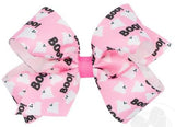 MEDIUM  HALLOWEEN - THEMED PINK BOO GHOST PRINTED GROSGRAIN HAIR BOW