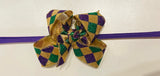 MARDI GRAS METALLIC HARLEQUIN HEADBAND BOW