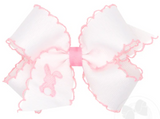 MEDIUM EMBROIDERED PINK BUNNY GROSGRAIN HAIR BOW WITH MOON STITCH